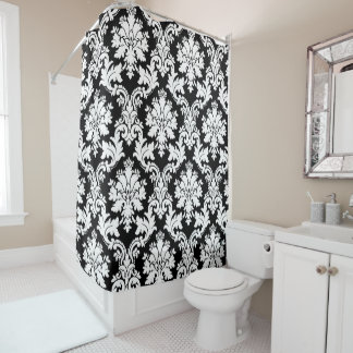Rideaux De Douche Élégant noir et blanc Damas