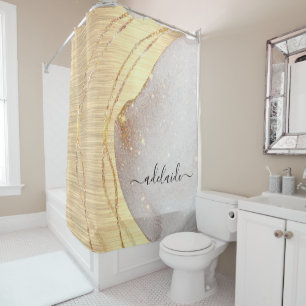 Rideaux De Douche Élégant Parties scintillant or Monogramme Nom Scri