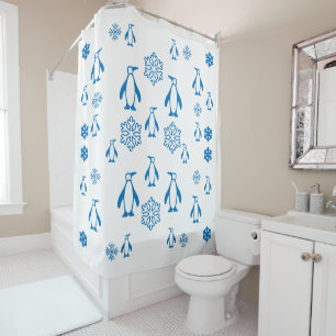 Rideaux De Douche Élégant Pingouins Bleus avec Motif de flocons de n