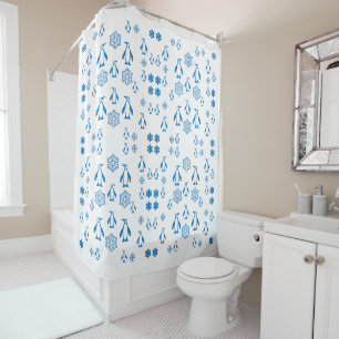 Rideaux De Douche Élégant Pingouins Bleus avec Motif de flocons de n
