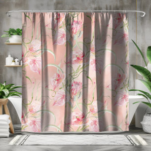 Rideaux De Douche Élégant Pink De Paix Moderne Lys Sur Soie Peach