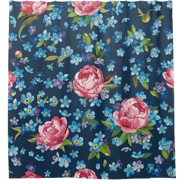 Rideaux De Douche Élégant Pink Peonies Arrière - plan rétro (Devant)