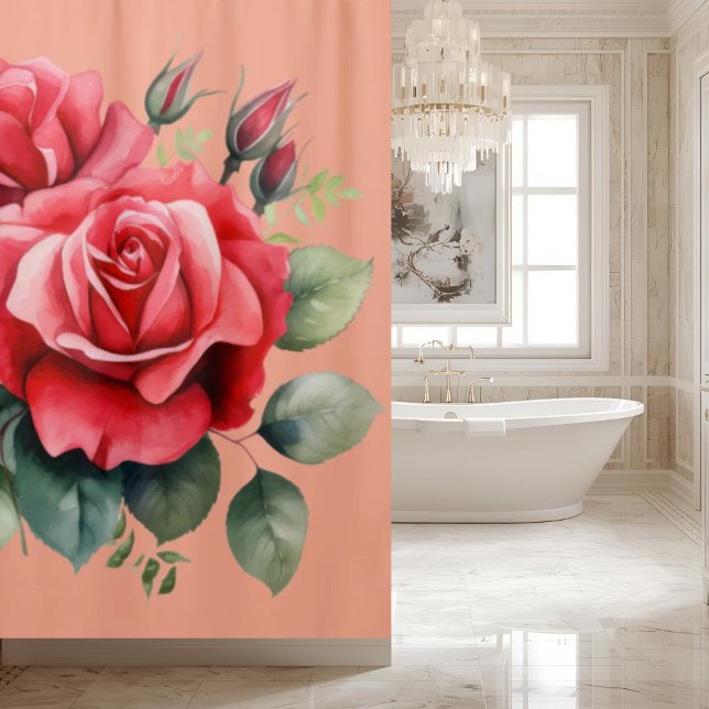 Rideaux De Douche Elegant Pink Red Roses Shower Curtain (Créateur téléchargé)