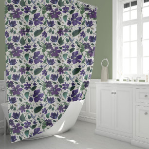 Rideaux De Douche Élégant Purple Clematis Aquarelle Motif Floral