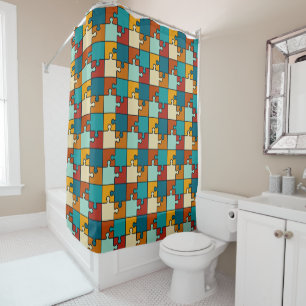Rideaux De Douche Élégant Retro Sunset Puzzle Pièces Motif