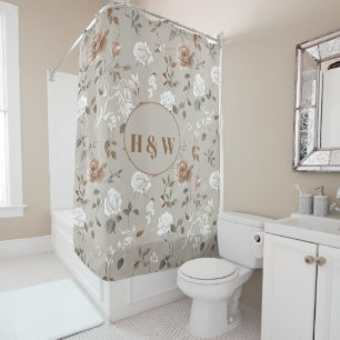 Rideaux De Douche Élégant Rose et Motif de vin