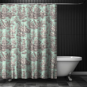Rideaux De Douche Élégant Rose Gris Vintage Toile de Jouy