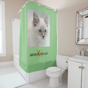 Rideaux De Douche Élégant Sage Orange Monogramme Script Photo person