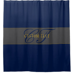Rideaux De Douche Élégant Script Monogram Dark Navy Blue Grey & Gold