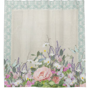 Rideaux De Douche Élégant Shabby Moderne Pays Chic Floral Peonies