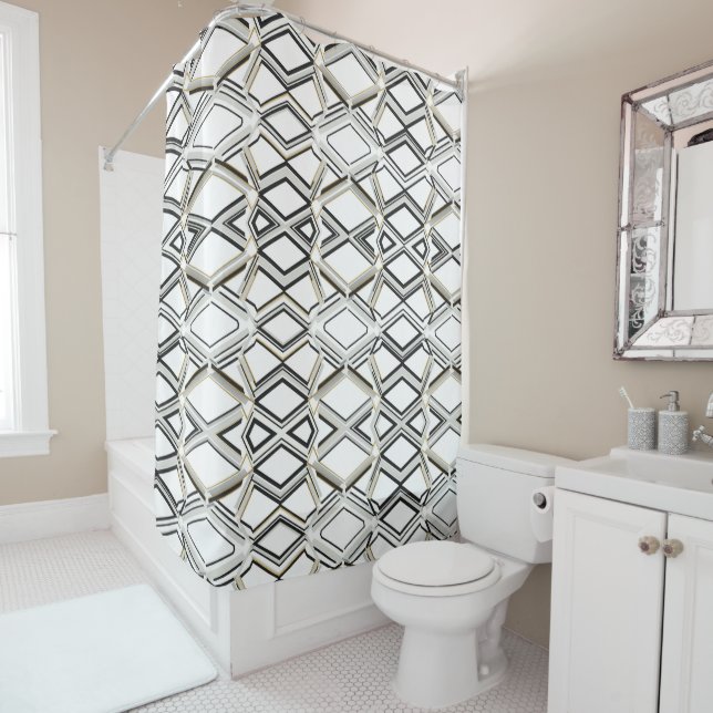 Rideaux De Douche Elegant Shower Curtain with Geometric Pattern  (En situation)