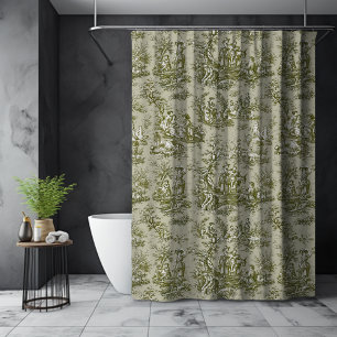 Rideaux De Douche Élégant vert olive toile de jouy floral vintage