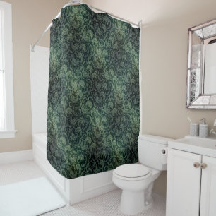 Rideaux De Douche Élégant vert vintage damassé motif floral