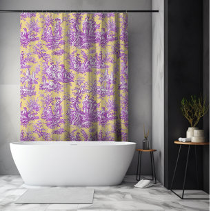 Rideaux De Douche Élégant Vintage Jaune Violet Toile De Jouy Floral