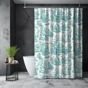 Rideaux De Douche Élégant Vintage Turquoise Toile de Jouy Française