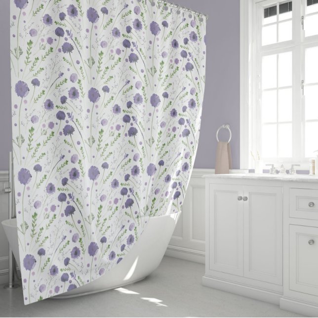 Rideaux De Douche Elégant violet aquarelle Fleurs (Elegant Purple Green Watercolor Flowers Shower Curtain from Studio Posies.)