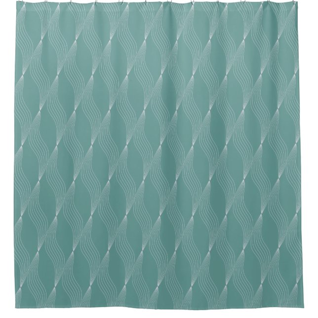 Rideaux De Douche Elegant Waves Weave Motif Vert Arrière - plan | (Devant)