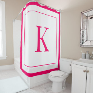 Rideaux De Douche Elegant White & Fuchsia  Initial Monogram 