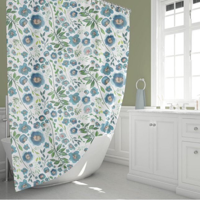 Rideaux De Douche Elégante aquarelle bleue motif floral (Elegant Blue Green Watercolor Floral Pattern Shower Curtain from Studio Posies.)