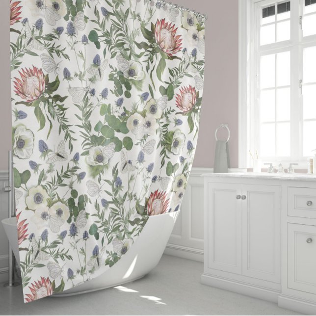 Rideaux De Douche Elégante aquarelle florale (Romantic Floral Elegance Protea Anemones Thistle Shower Curtain from Studio Posies. )
