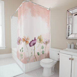 Rideaux De Douche Elégante aquarelle rose Floral