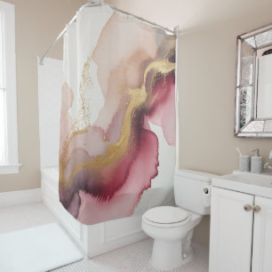 Rideaux De Douche Élégante Art à l'aquarelle Bourgogne et Or