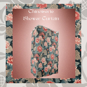 Rideaux De Douche Élégante Chinoiserie Turquoise Peach Florals