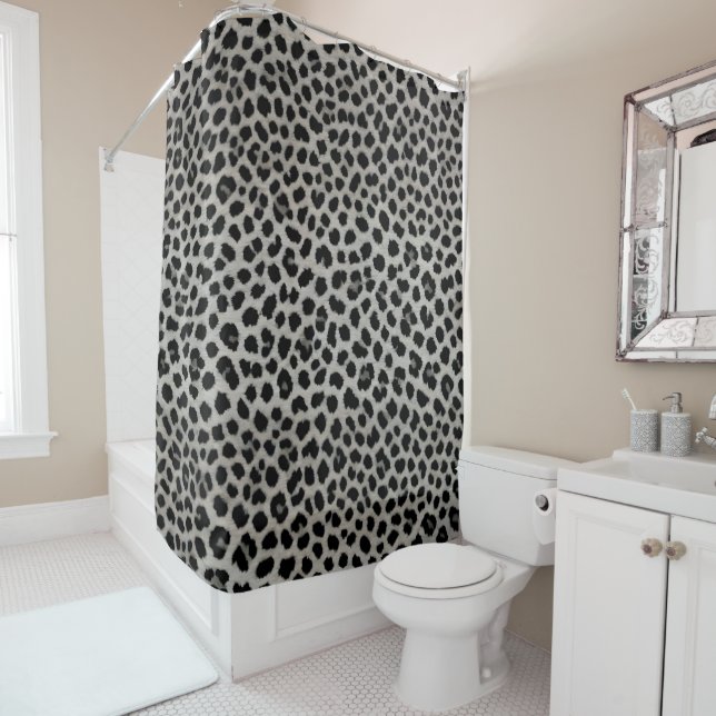 Rideaux De Douche Elégante collection tendance Leopard blanc de luxe (En situation)