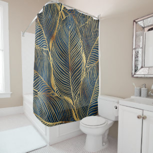Rideaux De Douche Elégante conception de feuille d'or bleu