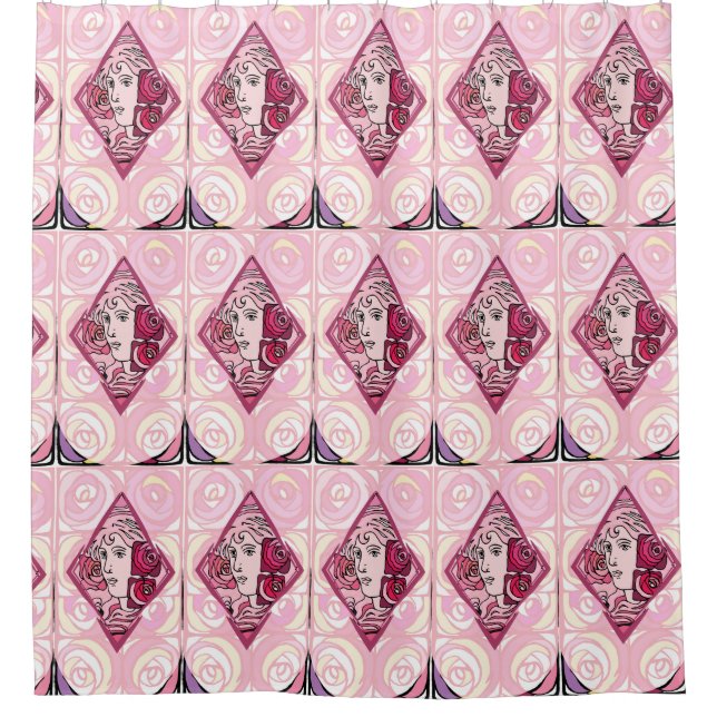 Rideaux De Douche Élégante femme Rose Art Nouveau (Devant)