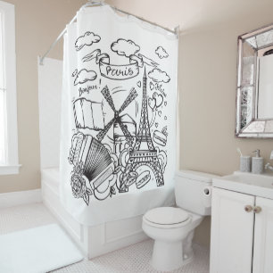 Rideaux De Douche Elégante oeuvre d'art dessinée à la main de la Tou