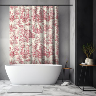 Rideaux De Douche Élégante Toile de Jouy Rouge Vintage Française