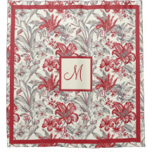 Elégante toile Vintage de Jouy Gris et Rouge profo