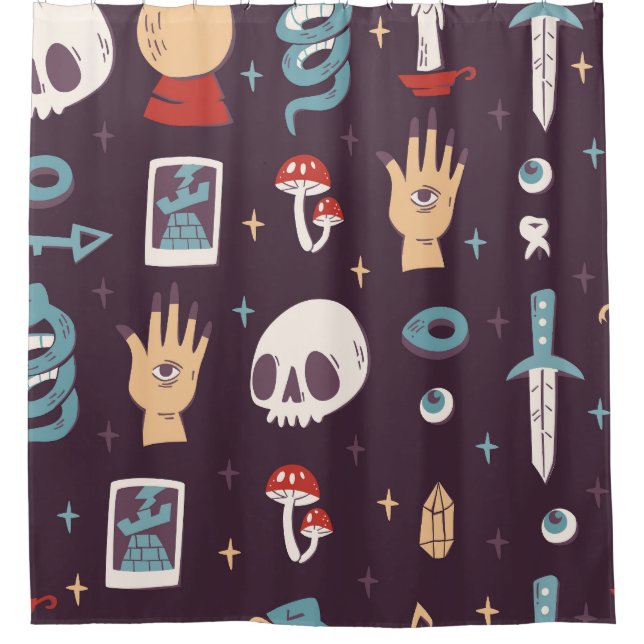 Rideaux De Douche Éléments magiques : crâne, tarot sans soudure (Devant)