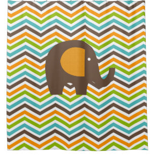 Rideaux De Douche Eléphant Brown sur les rayures colorées Chevron