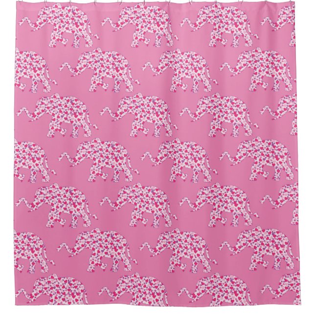Rideaux De Douche Elephant dans les coeurs roses (Devant)
