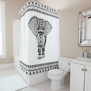 Rideaux De Douche Éléphant de Bohème noir et blanc