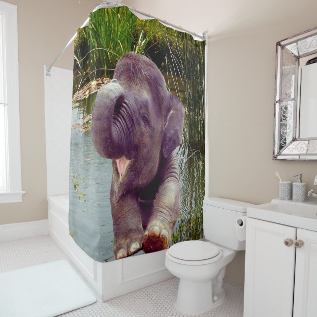 Rideaux De Douche Éléphant et eau (En situation)