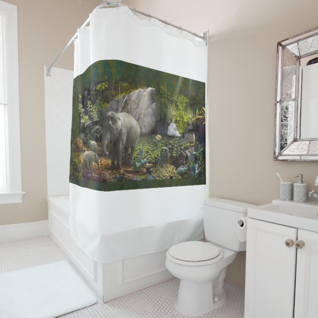 Rideaux De Douche Elephant Family RAIN FOREST PARTI (En situation)
