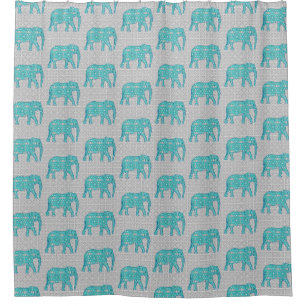 Rideaux De Douche Eléphant fleur Mandala - turquoise, gris & blanc