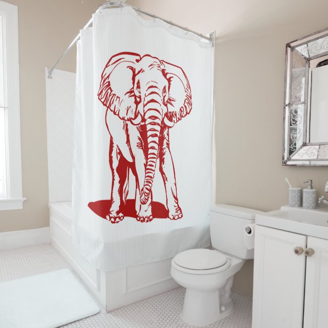 Rideaux De Douche Eléphant Rouge Et Blancs (En situation)
