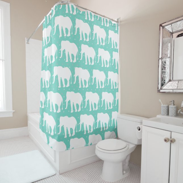 Rideaux De Douche Elephants blancs et triangles gris bohème à la mod (En situation)