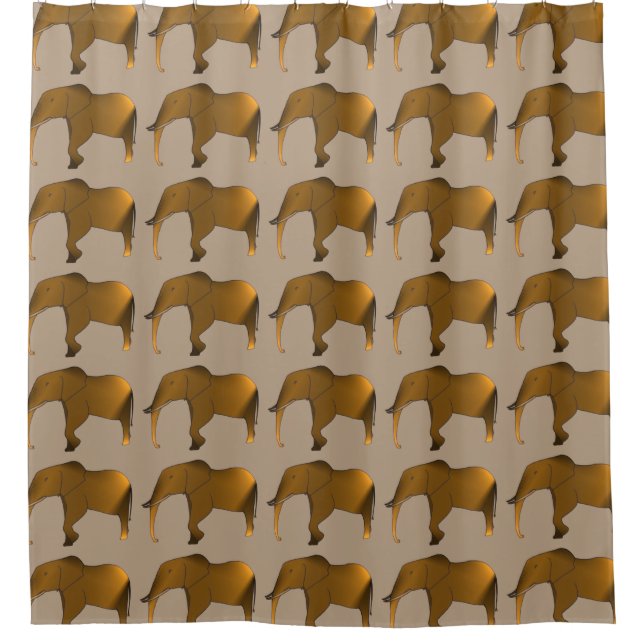 Rideaux De Douche Eléphants Brown Herd Peinture Douche Rideaux (Devant)