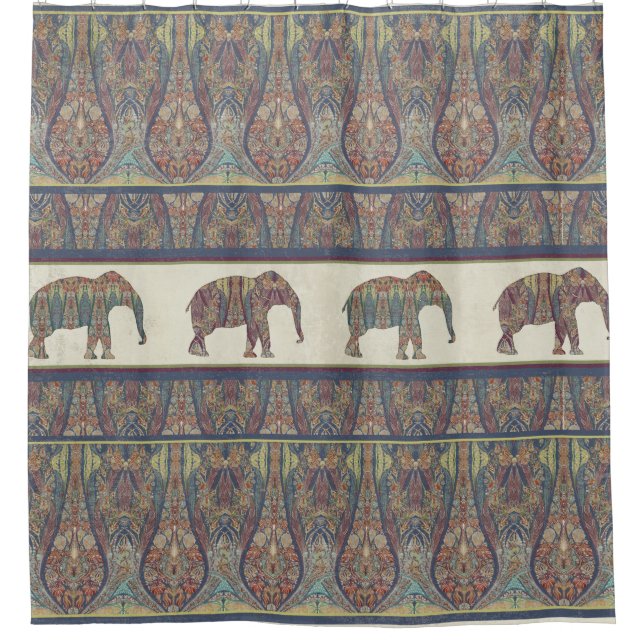 Rideaux De Douche Elephants Cachemire Motif Tribal Boho Bohemian (Devant)