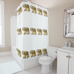 Rideaux De Douche Éléphants de marche de fantaisie d'or