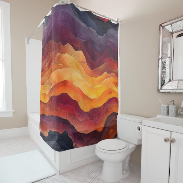 Rideaux De Douche Ember Strata – Couches Abstraits de Terre et de Fe (En situation)
