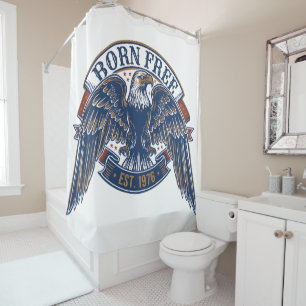 Rideaux De Douche Emblème d'aigle avec bannière né libre, aigle maje