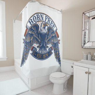 Rideaux De Douche Emblème d'aigle avec bannière né libre, aigle maje