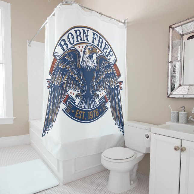 Rideaux De Douche Emblème d'aigle avec bannière né libre, aigle maje (En situation)