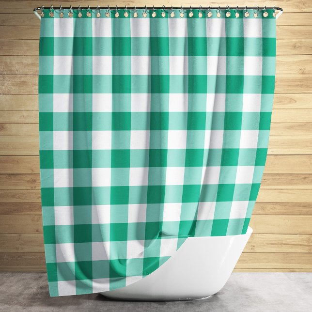 Rideaux De Douche Emerald Green And White Checked Gingham Pattern (Créateur téléchargé)